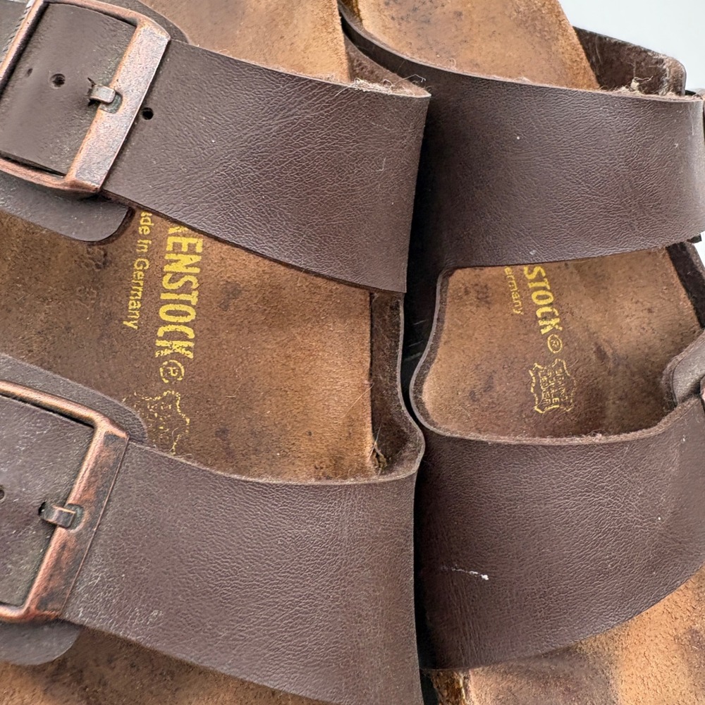 Birkenstock Arizona Dark Brown Leather Sandal Mens 13 EU 46 Two Strap Slide - Picture 7 of 10